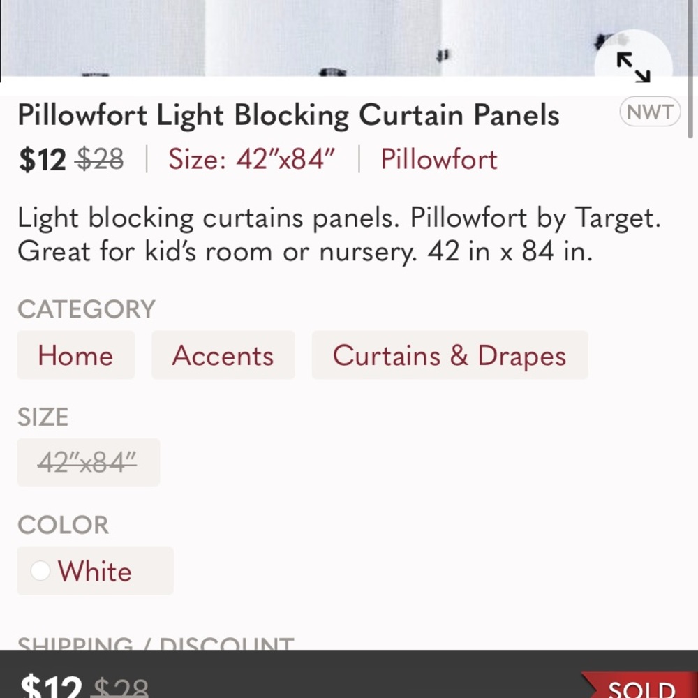 WANTED: Pillowfort clipped dot curtains, 84” long - black and white